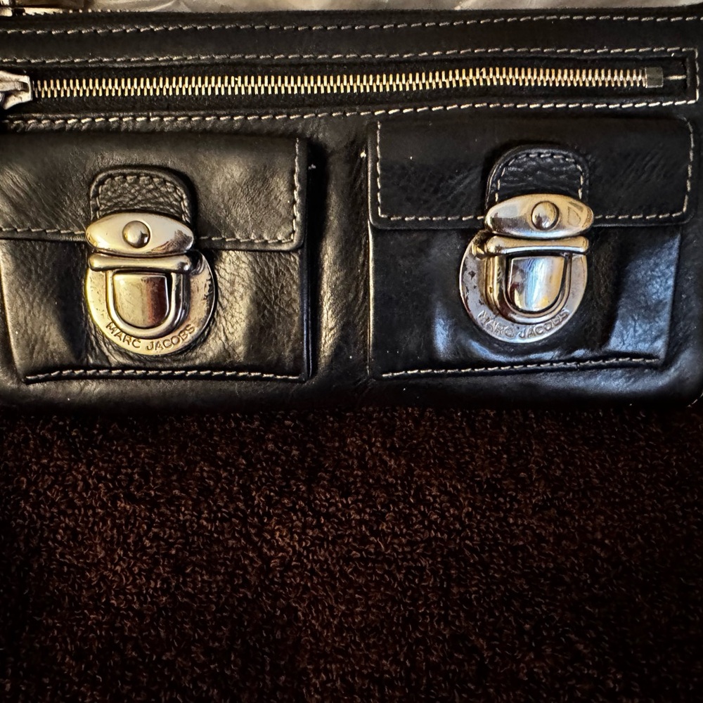 Marc Jacobs Black Leather and Silver Buckles Wallet